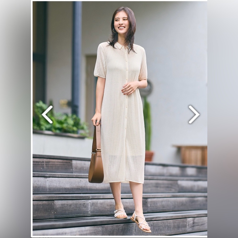 Uniqlo Cream Lace Knit Short Sleeve Dress, size large - Picture 10 of 12